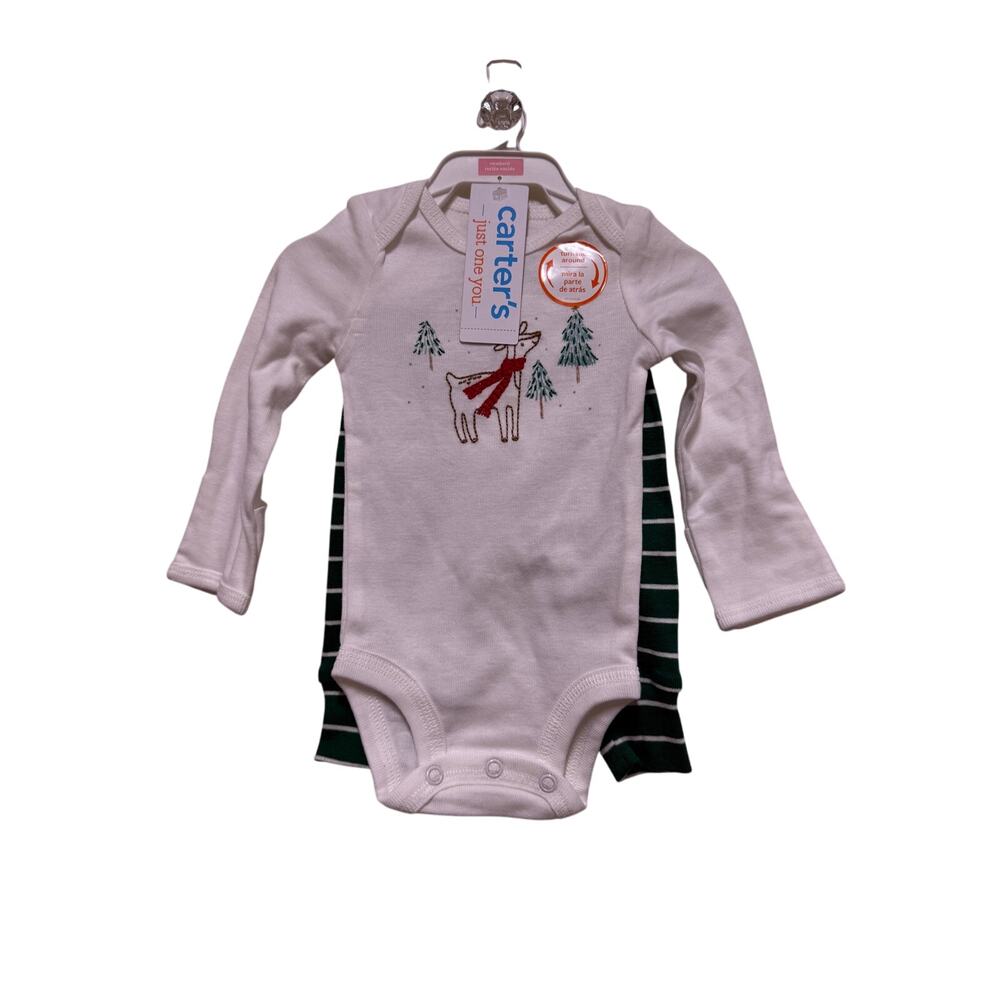 NWT Carters 2 piece set long sleeve bodysuit and pants Reindeer Winter Newborn
